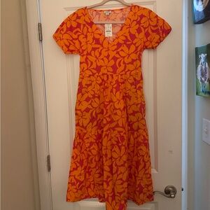 J. Crew Orange and Pink Floral V-Neck Midi Dress